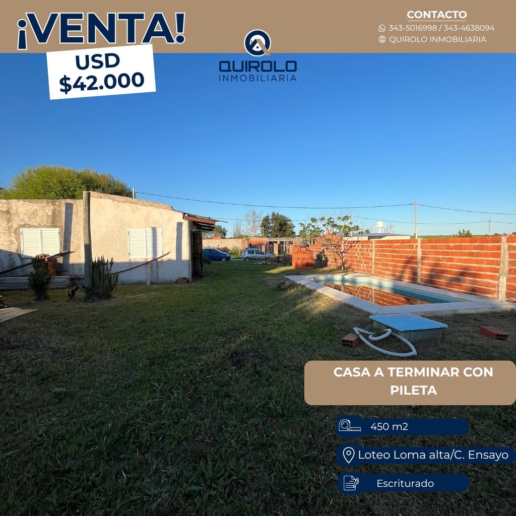 ✅OPORTUNIDAD DE INVERSIÓN CASA A TERMINAR CON PILETA!