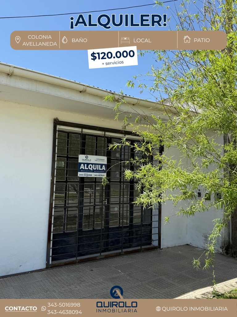 ✅ALQUILER LOCAL COMERCIAL CON PATIO COLONIA AVELLANEDA  
