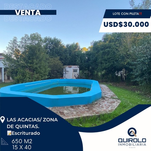 ✅ VENTA TERRENO CON PILETA ZONA LAS ACACIAS!! 
