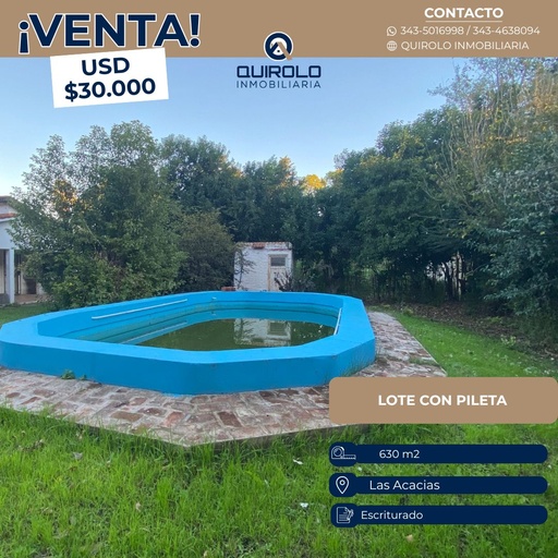 ✅ VENTA TERRENO CON PILETA ZONA LAS ACACIAS!! 