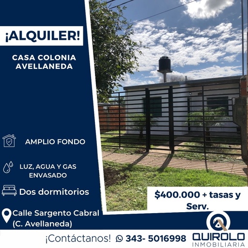 ALQUILER CASA EN COLONIA AVELLANEDA