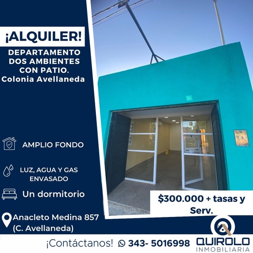 ALQUILER DEPARTAMENTO CON PATIO COLONIA AVELLANEDA